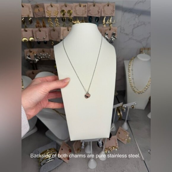 "Catherine" Teal Blue Heart Silver Necklace - Picture 5 of 5